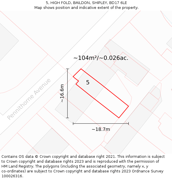 5, HIGH FOLD, BAILDON, SHIPLEY, BD17 6LE: Plot and title map