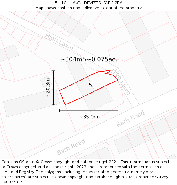 5, HIGH LAWN, DEVIZES, SN10 2BA: Plot and title map