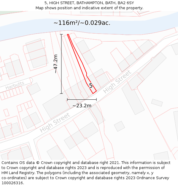5, HIGH STREET, BATHAMPTON, BATH, BA2 6SY: Plot and title map