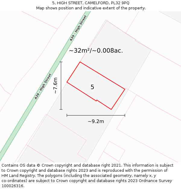 5, HIGH STREET, CAMELFORD, PL32 9PQ: Plot and title map