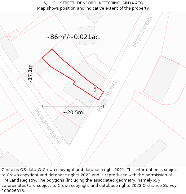 5, HIGH STREET, DENFORD, KETTERING, NN14 4EQ: Plot and title map