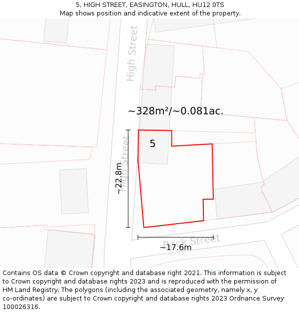 5, HIGH STREET, EASINGTON, HULL, HU12 0TS: Plot and title map