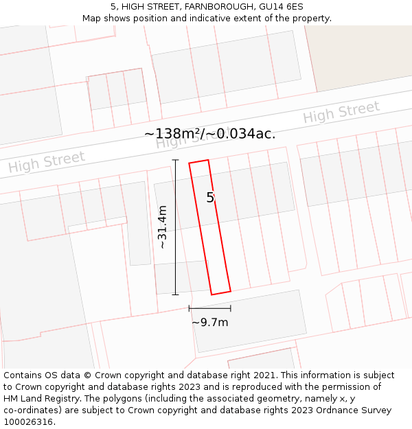 5, HIGH STREET, FARNBOROUGH, GU14 6ES: Plot and title map