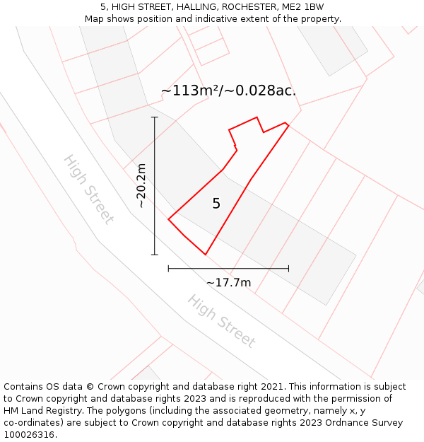 5, HIGH STREET, HALLING, ROCHESTER, ME2 1BW: Plot and title map