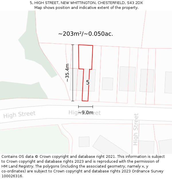 5, HIGH STREET, NEW WHITTINGTON, CHESTERFIELD, S43 2DX: Plot and title map