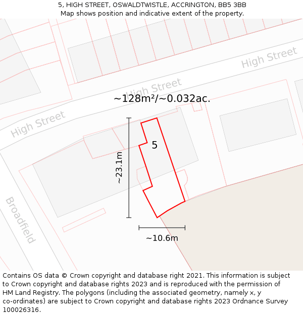 5, HIGH STREET, OSWALDTWISTLE, ACCRINGTON, BB5 3BB: Plot and title map