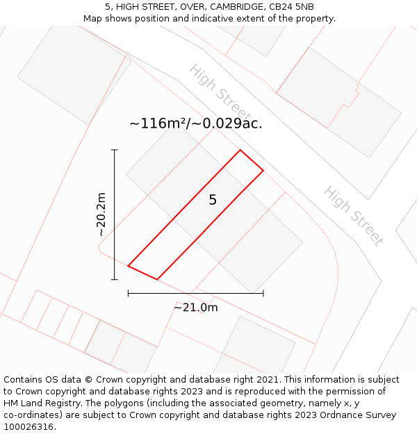 5, HIGH STREET, OVER, CAMBRIDGE, CB24 5NB: Plot and title map