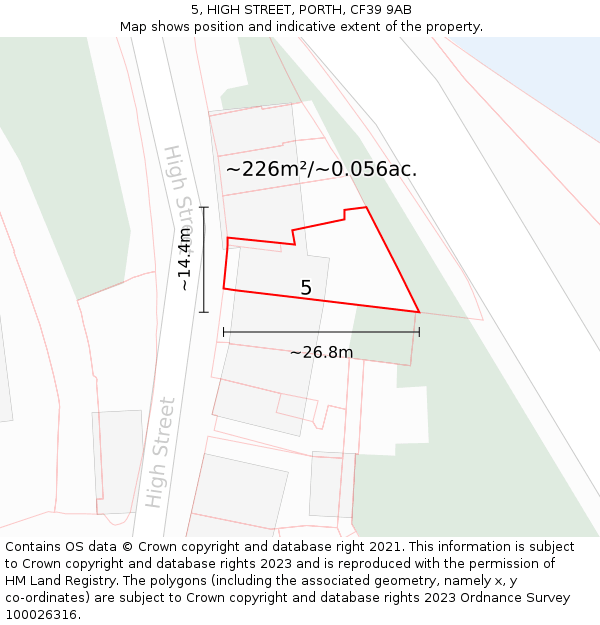 5, HIGH STREET, PORTH, CF39 9AB: Plot and title map
