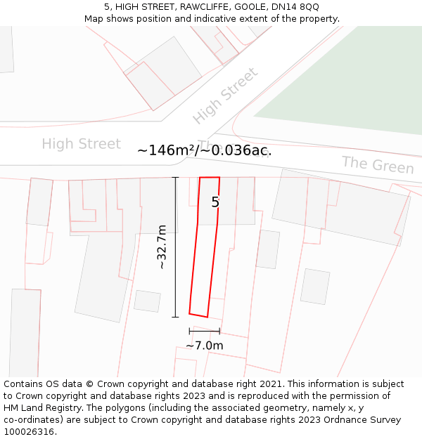 5, HIGH STREET, RAWCLIFFE, GOOLE, DN14 8QQ: Plot and title map