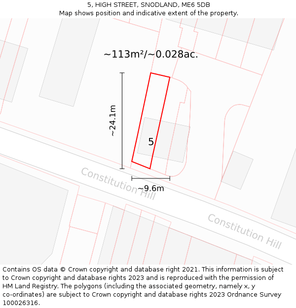 5, HIGH STREET, SNODLAND, ME6 5DB: Plot and title map