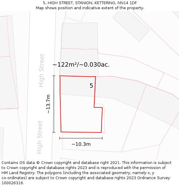 5, HIGH STREET, STANION, KETTERING, NN14 1DF: Plot and title map