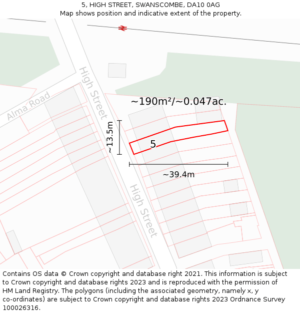 5, HIGH STREET, SWANSCOMBE, DA10 0AG: Plot and title map