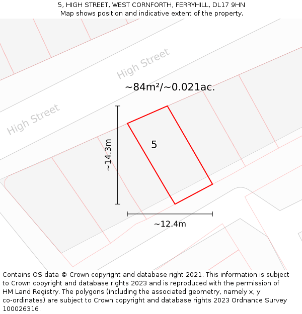 5, HIGH STREET, WEST CORNFORTH, FERRYHILL, DL17 9HN: Plot and title map