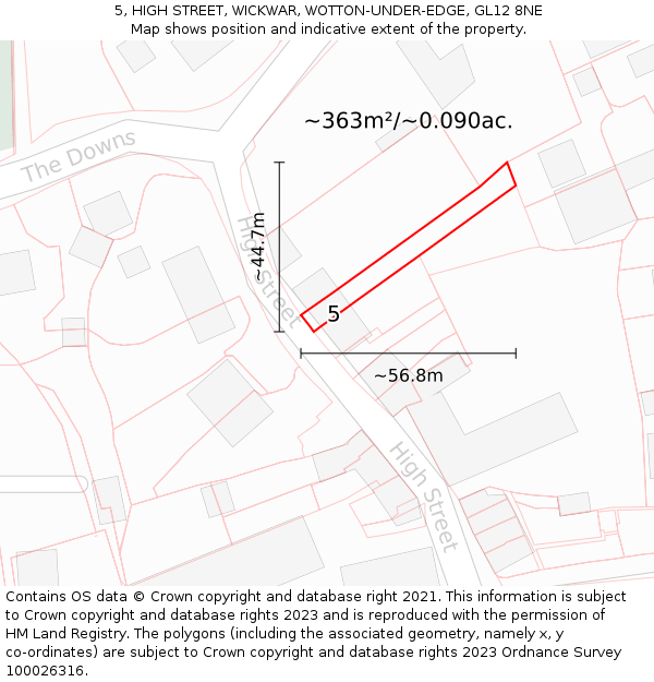 5, HIGH STREET, WICKWAR, WOTTON-UNDER-EDGE, GL12 8NE: Plot and title map