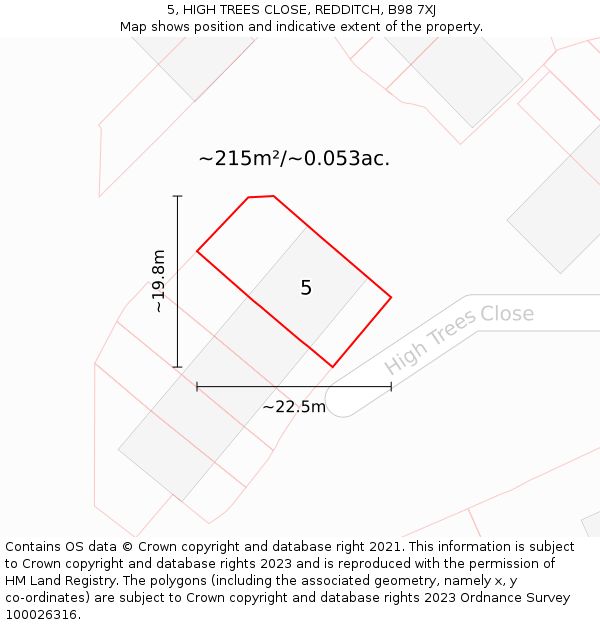 5, HIGH TREES CLOSE, REDDITCH, B98 7XJ: Plot and title map