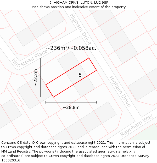 5, HIGHAM DRIVE, LUTON, LU2 9SP: Plot and title map