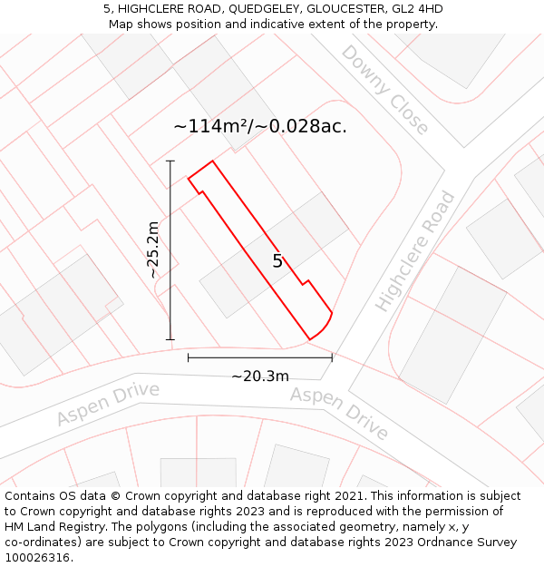 5, HIGHCLERE ROAD, QUEDGELEY, GLOUCESTER, GL2 4HD: Plot and title map