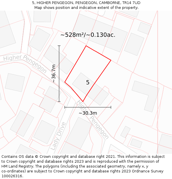 5, HIGHER PENGEGON, PENGEGON, CAMBORNE, TR14 7UD: Plot and title map