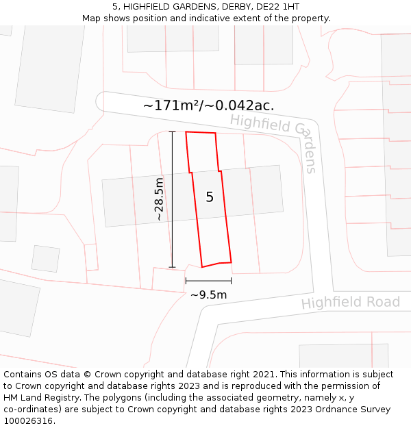 5, HIGHFIELD GARDENS, DERBY, DE22 1HT: Plot and title map