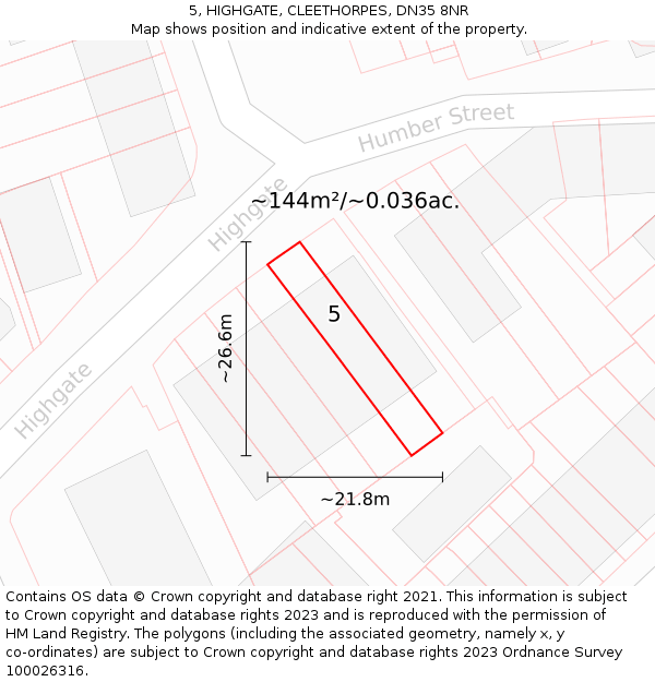 5, HIGHGATE, CLEETHORPES, DN35 8NR: Plot and title map