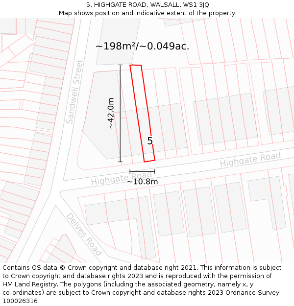 5, HIGHGATE ROAD, WALSALL, WS1 3JQ: Plot and title map