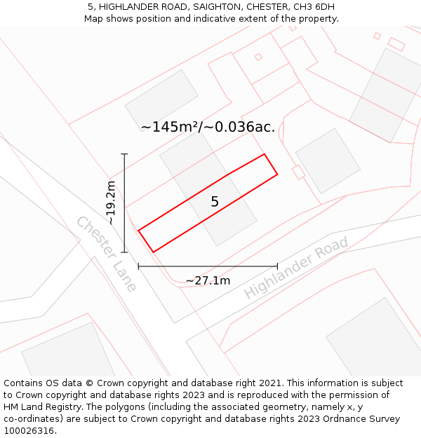 5, HIGHLANDER ROAD, SAIGHTON, CHESTER, CH3 6DH: Plot and title map