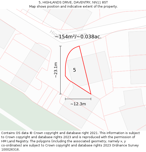 5, HIGHLANDS DRIVE, DAVENTRY, NN11 8ST: Plot and title map