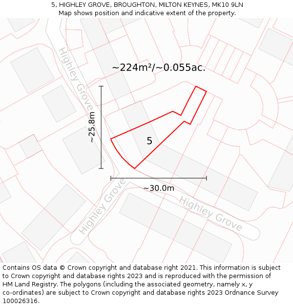 5, HIGHLEY GROVE, BROUGHTON, MILTON KEYNES, MK10 9LN: Plot and title map