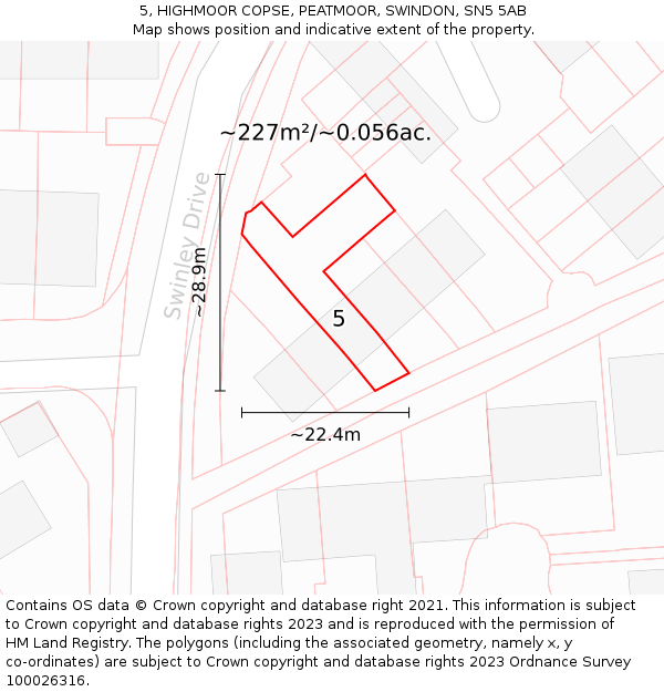 5, HIGHMOOR COPSE, PEATMOOR, SWINDON, SN5 5AB: Plot and title map