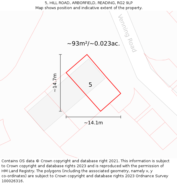 5, HILL ROAD, ARBORFIELD, READING, RG2 9LP: Plot and title map