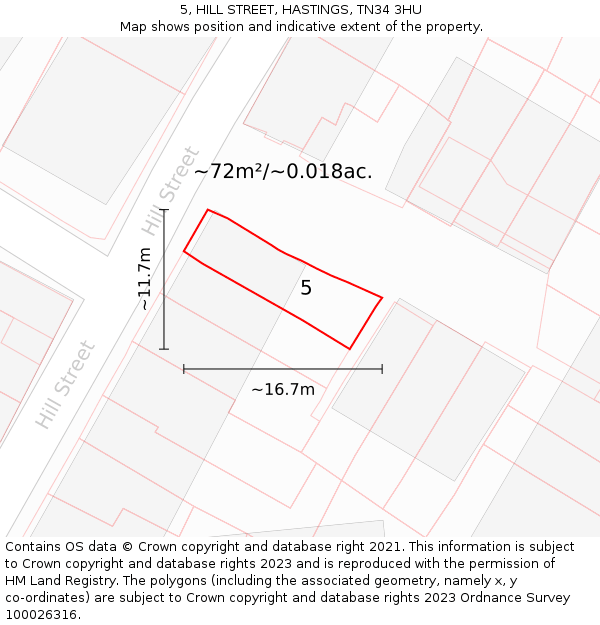 5, HILL STREET, HASTINGS, TN34 3HU: Plot and title map