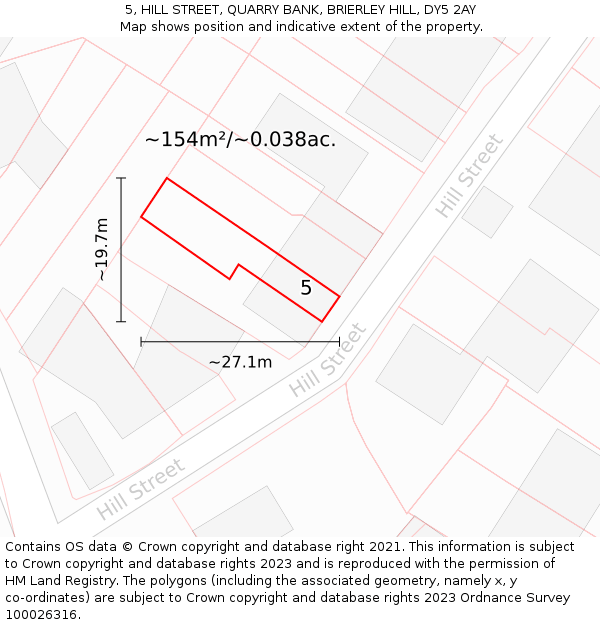 5, HILL STREET, QUARRY BANK, BRIERLEY HILL, DY5 2AY: Plot and title map