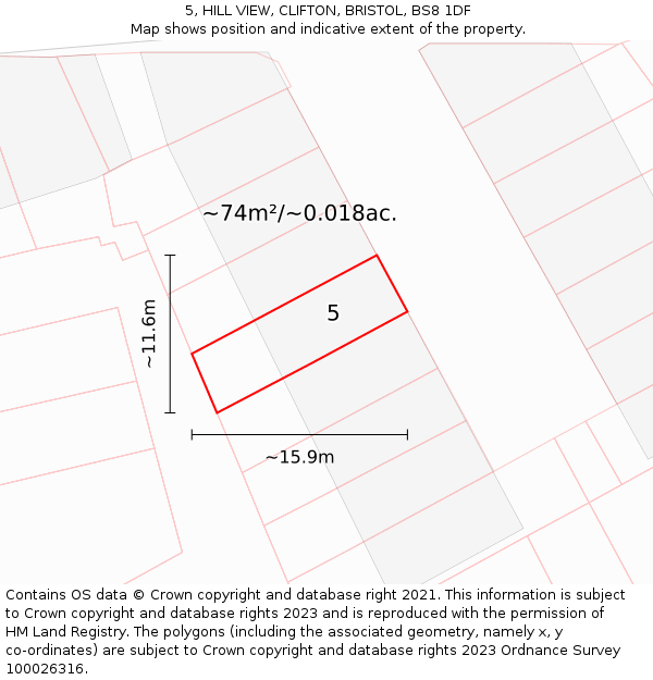 5, HILL VIEW, CLIFTON, BRISTOL, BS8 1DF: Plot and title map