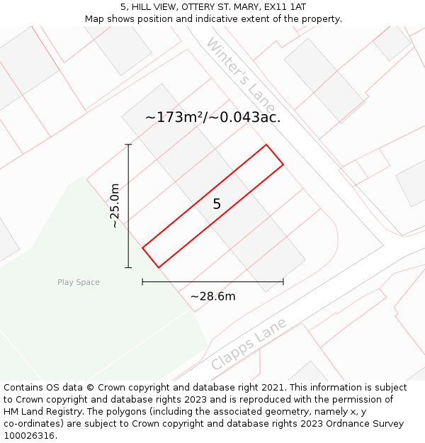 5, HILL VIEW, OTTERY ST. MARY, EX11 1AT: Plot and title map