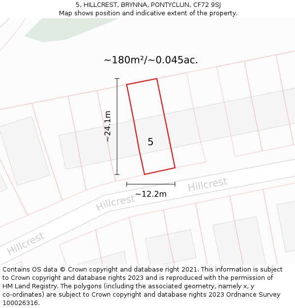 5, HILLCREST, BRYNNA, PONTYCLUN, CF72 9SJ: Plot and title map