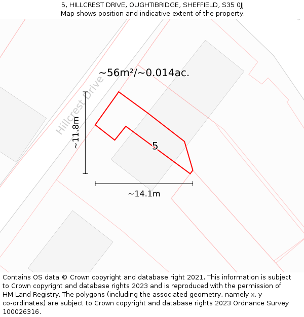 5, HILLCREST DRIVE, OUGHTIBRIDGE, SHEFFIELD, S35 0JJ: Plot and title map