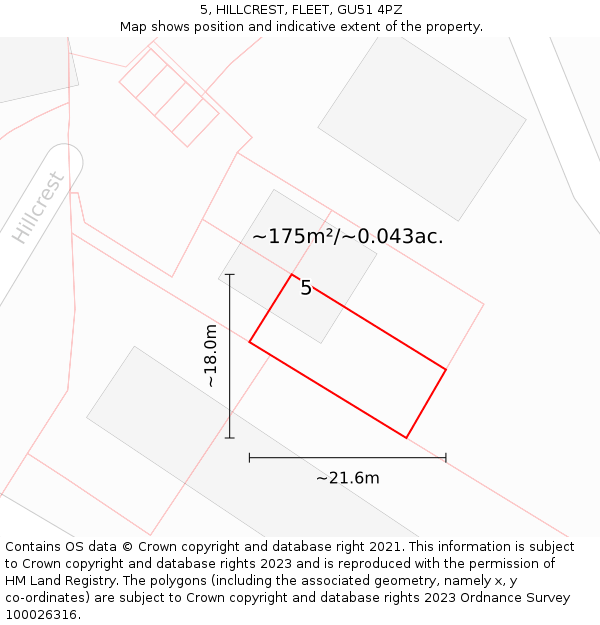 5, HILLCREST, FLEET, GU51 4PZ: Plot and title map