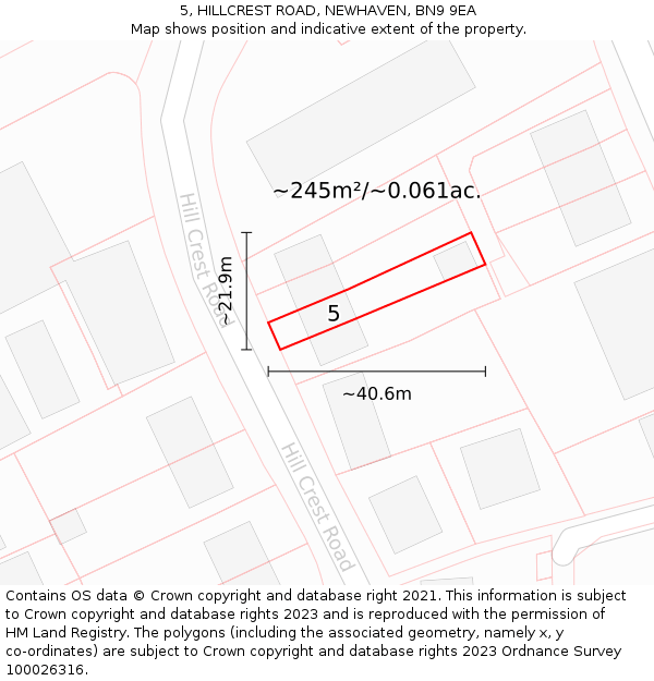 5, HILLCREST ROAD, NEWHAVEN, BN9 9EA: Plot and title map
