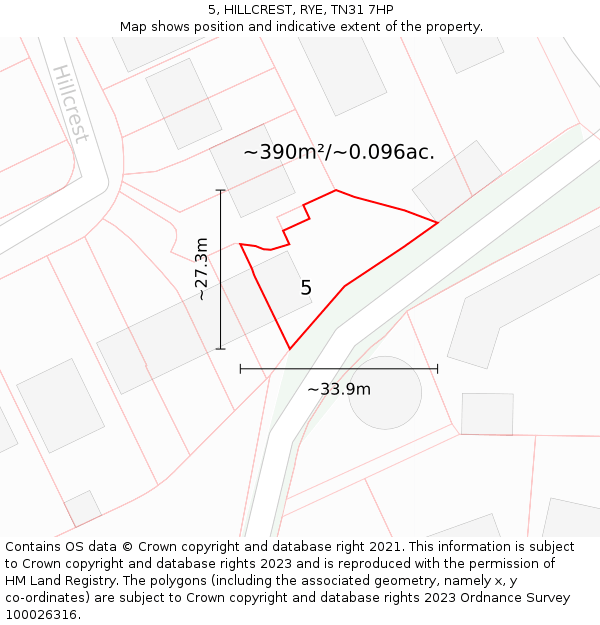 5, HILLCREST, RYE, TN31 7HP: Plot and title map