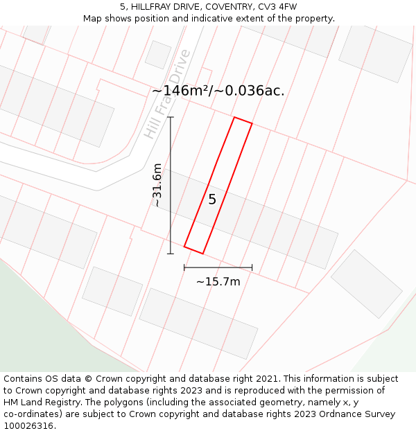 5, HILLFRAY DRIVE, COVENTRY, CV3 4FW: Plot and title map