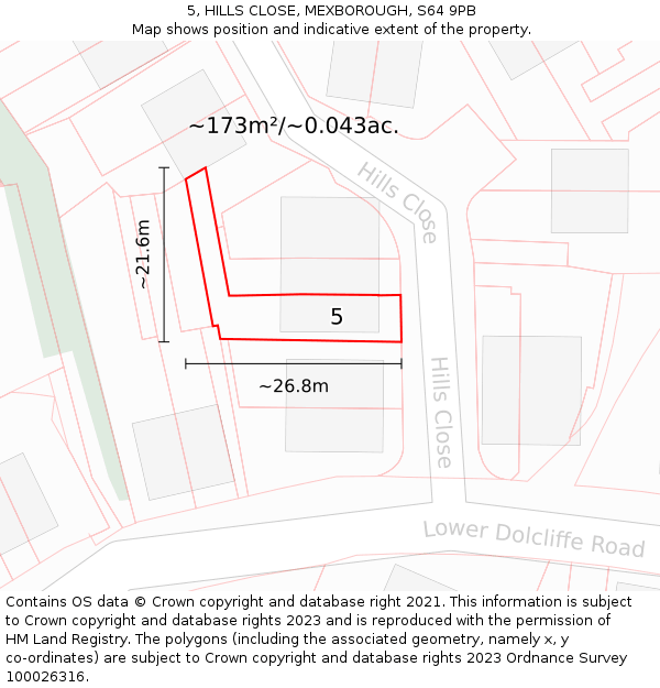 5, HILLS CLOSE, MEXBOROUGH, S64 9PB: Plot and title map
