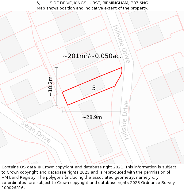 5, HILLSIDE DRIVE, KINGSHURST, BIRMINGHAM, B37 6NG: Plot and title map