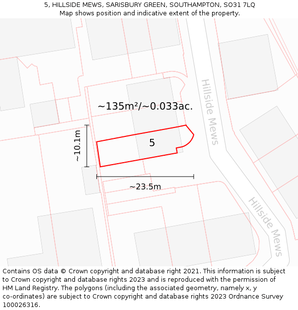 5, HILLSIDE MEWS, SARISBURY GREEN, SOUTHAMPTON, SO31 7LQ: Plot and title map