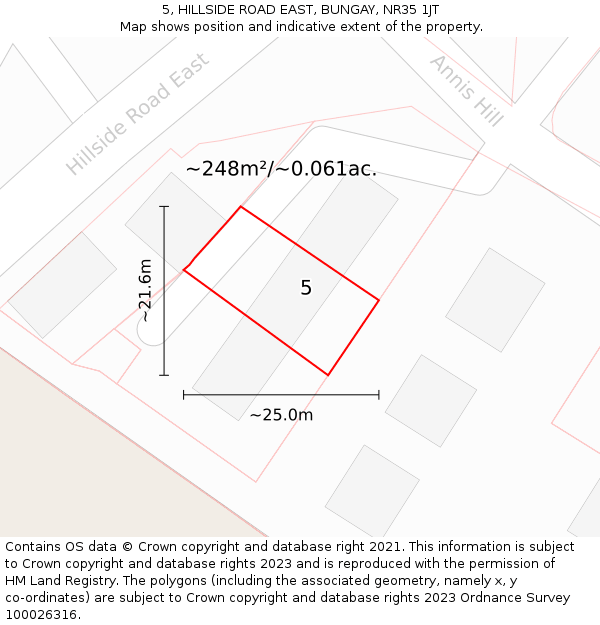 5, HILLSIDE ROAD EAST, BUNGAY, NR35 1JT: Plot and title map