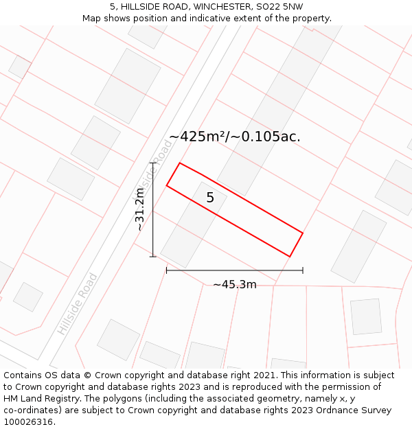 5, HILLSIDE ROAD, WINCHESTER, SO22 5NW: Plot and title map