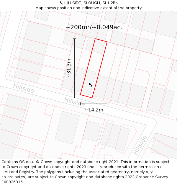 5, HILLSIDE, SLOUGH, SL1 2RN: Plot and title map