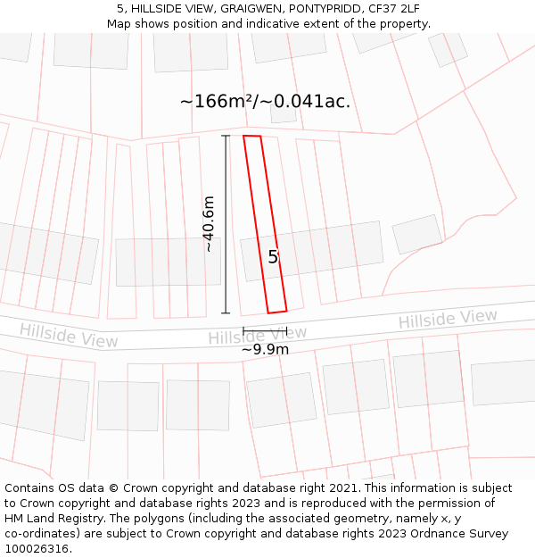 5, HILLSIDE VIEW, GRAIGWEN, PONTYPRIDD, CF37 2LF: Plot and title map