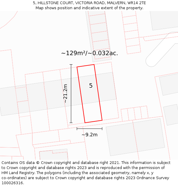 5, HILLSTONE COURT, VICTORIA ROAD, MALVERN, WR14 2TE: Plot and title map