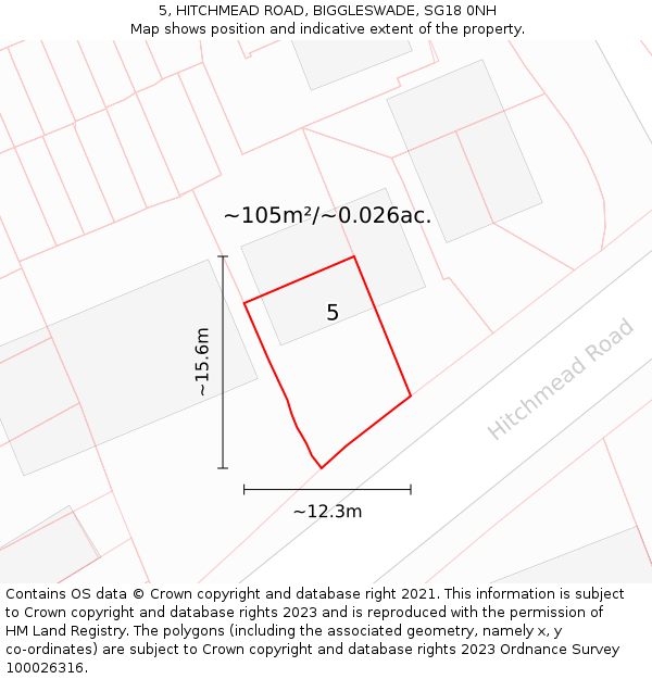 5, HITCHMEAD ROAD, BIGGLESWADE, SG18 0NH: Plot and title map