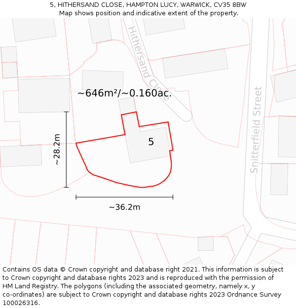5, HITHERSAND CLOSE, HAMPTON LUCY, WARWICK, CV35 8BW: Plot and title map